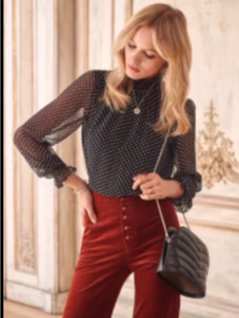 Sézane Black Polka Dot Sheer Long-Sleeve Blouse - Classic Women's Top